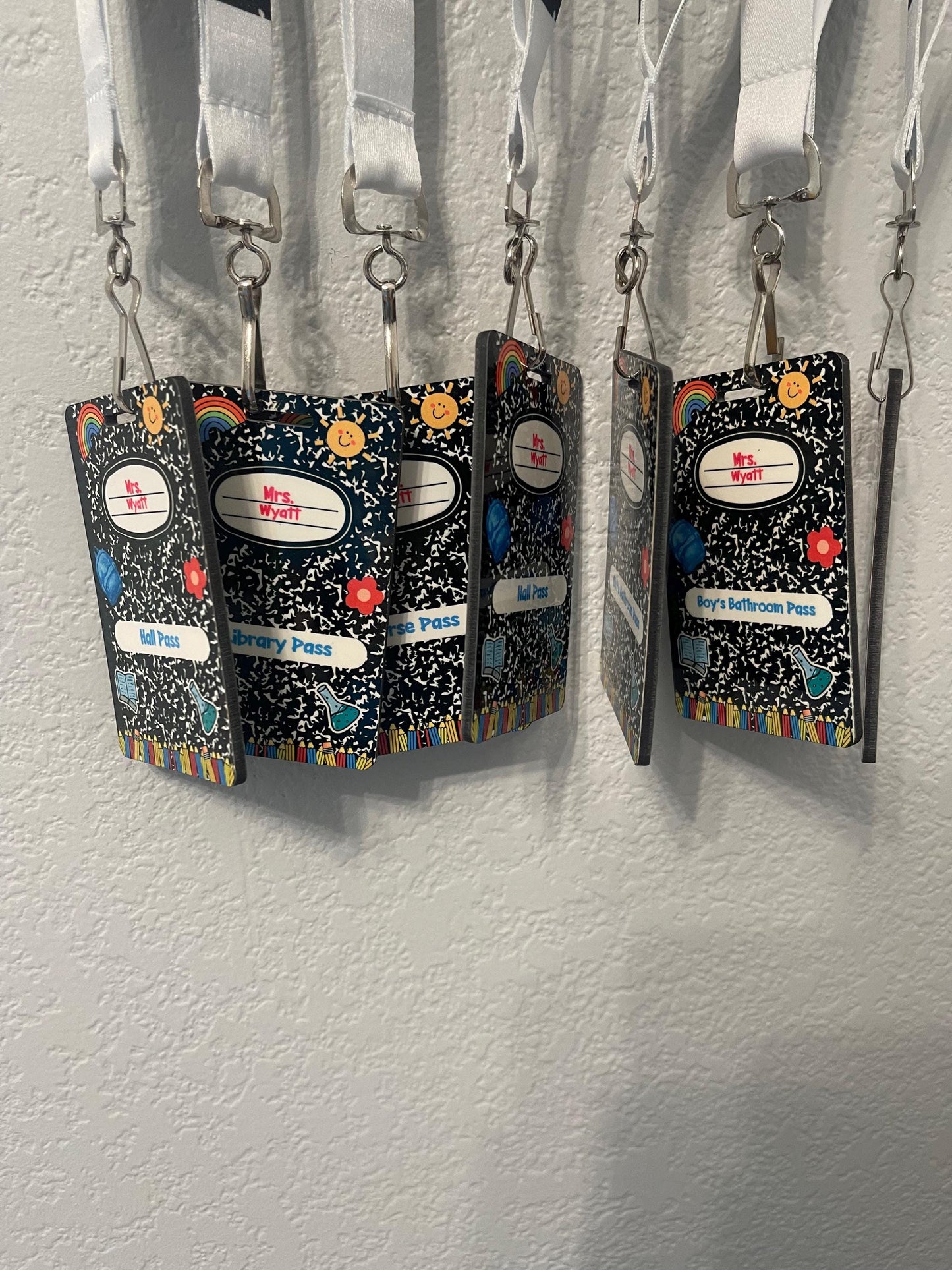 Personalized Teacher Hall Pass Set: Laser Engraved Acrylic Classroom Lanyard Passes
