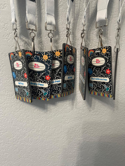 Personalized Teacher Hall Pass Set: Laser Engraved Acrylic Classroom Lanyard Passes