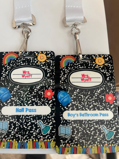 Personalized Teacher Hall Pass Set: Laser Engraved Acrylic Classroom Lanyard Passes