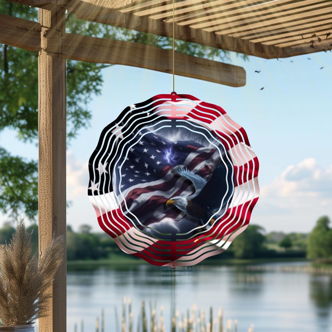 American Eagle Wind Spinner – Patriotic Metal Outdoor Garden Art