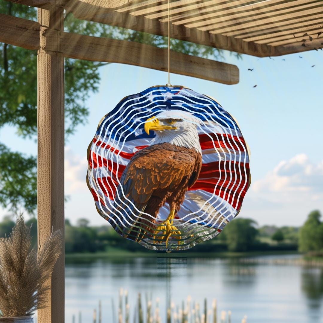 American Eagle Wind Spinner – Patriotic Metal Outdoor Garden Art
