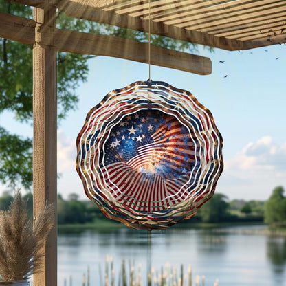 American Flag & Fireworks Wind Spinner – Patriotic Metal Outdoor Art