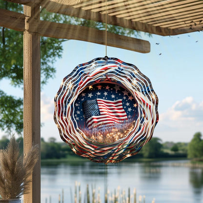 American Flag & Fireworks Wind Spinner – Patriotic Metal Outdoor Art