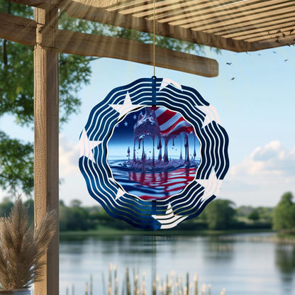 American Flag Wind Spinner | Patriotic Metal Garden Art | Red White Blue Outdoor Decor | 4th of July Memorial Veterans Gift USA