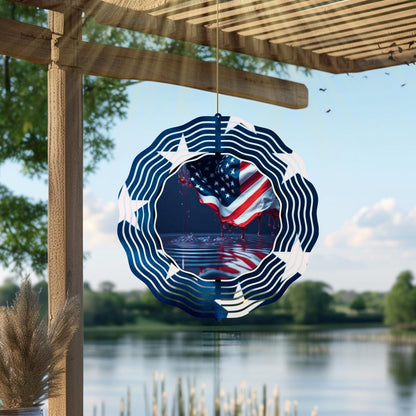 American Flag Wind Spinner | Patriotic Metal Garden Art | Red White Blue Outdoor Decor | 4th of July Memorial Veterans Gift USA