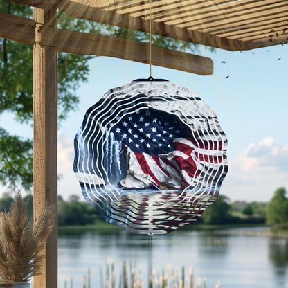 American Flag Wind Spinner | Patriotic Metal Garden Art | Red White Blue Outdoor Decor | 4th of July Memorial Veterans Gift USA