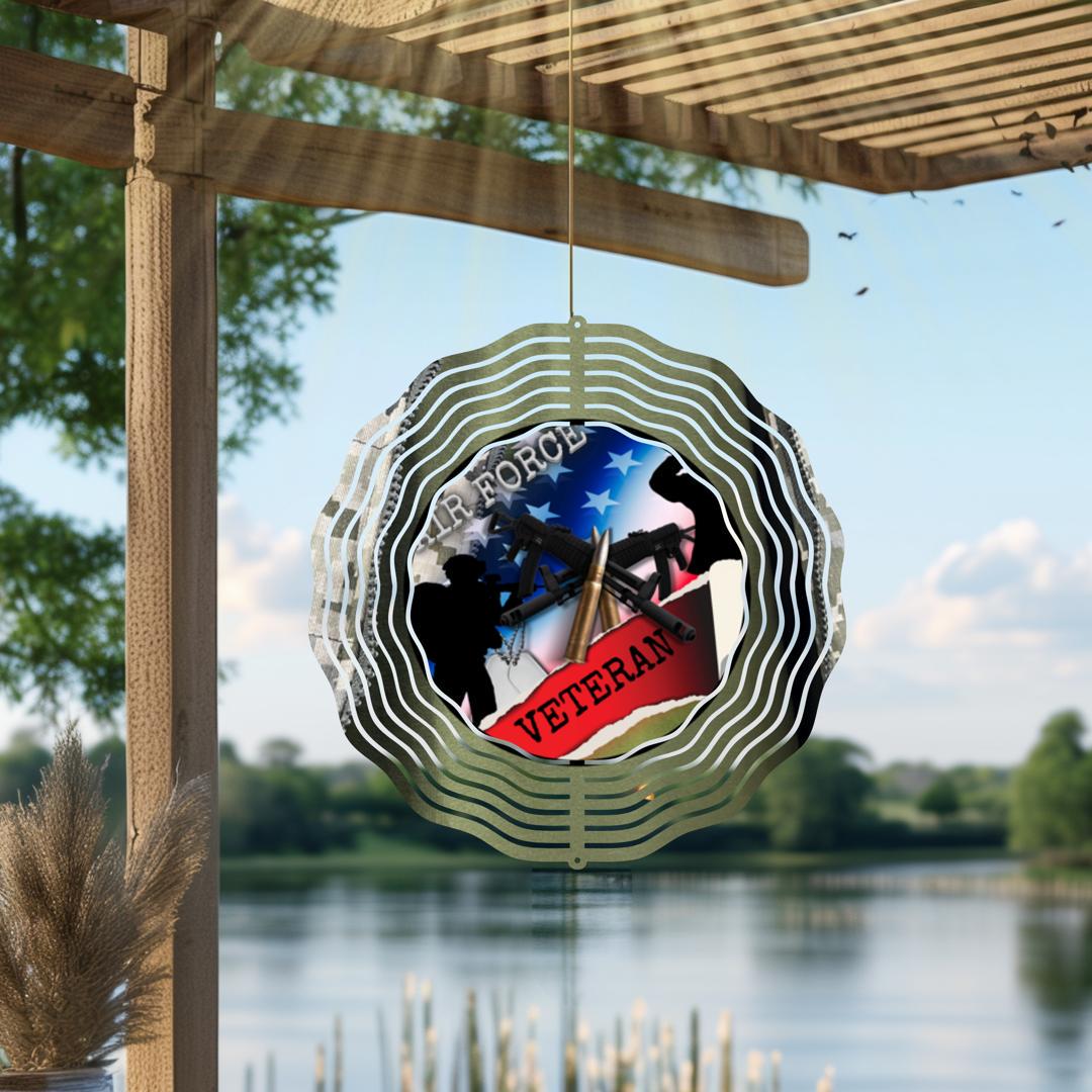 U.S. Air Force Veteran Wind Spinner – Patriotic American Flag Metal Outdoor Decor