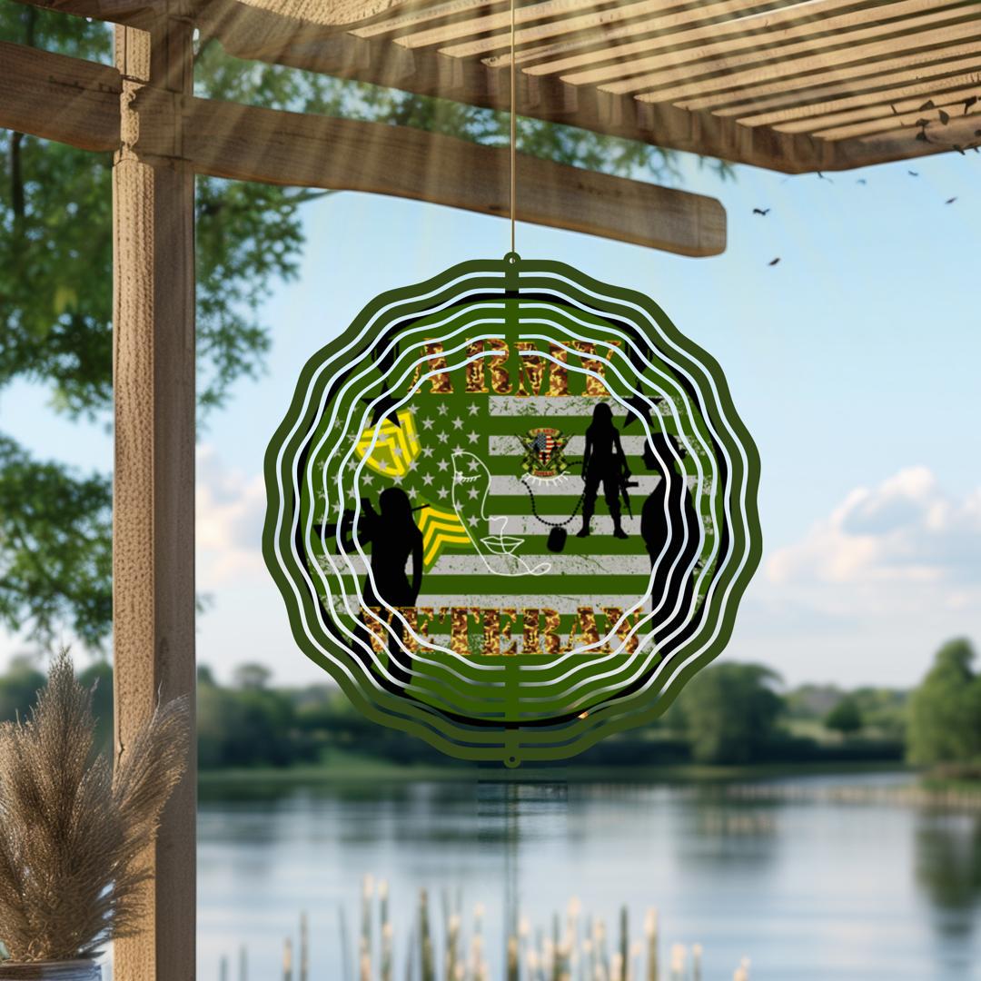 Army Veteran Wind Spinner | American Flag Metal Outdoor Decor | Patriotic Garden Art | USA Military Memorial Gift for Veterans