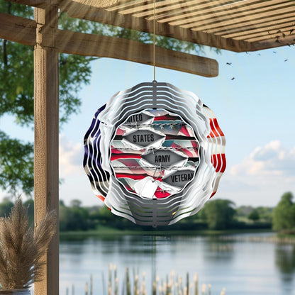 Army Veteran Wind Spinner | American Flag Metal Outdoor Decor | Patriotic Garden Art | USA Military Memorial Gift for Veterans