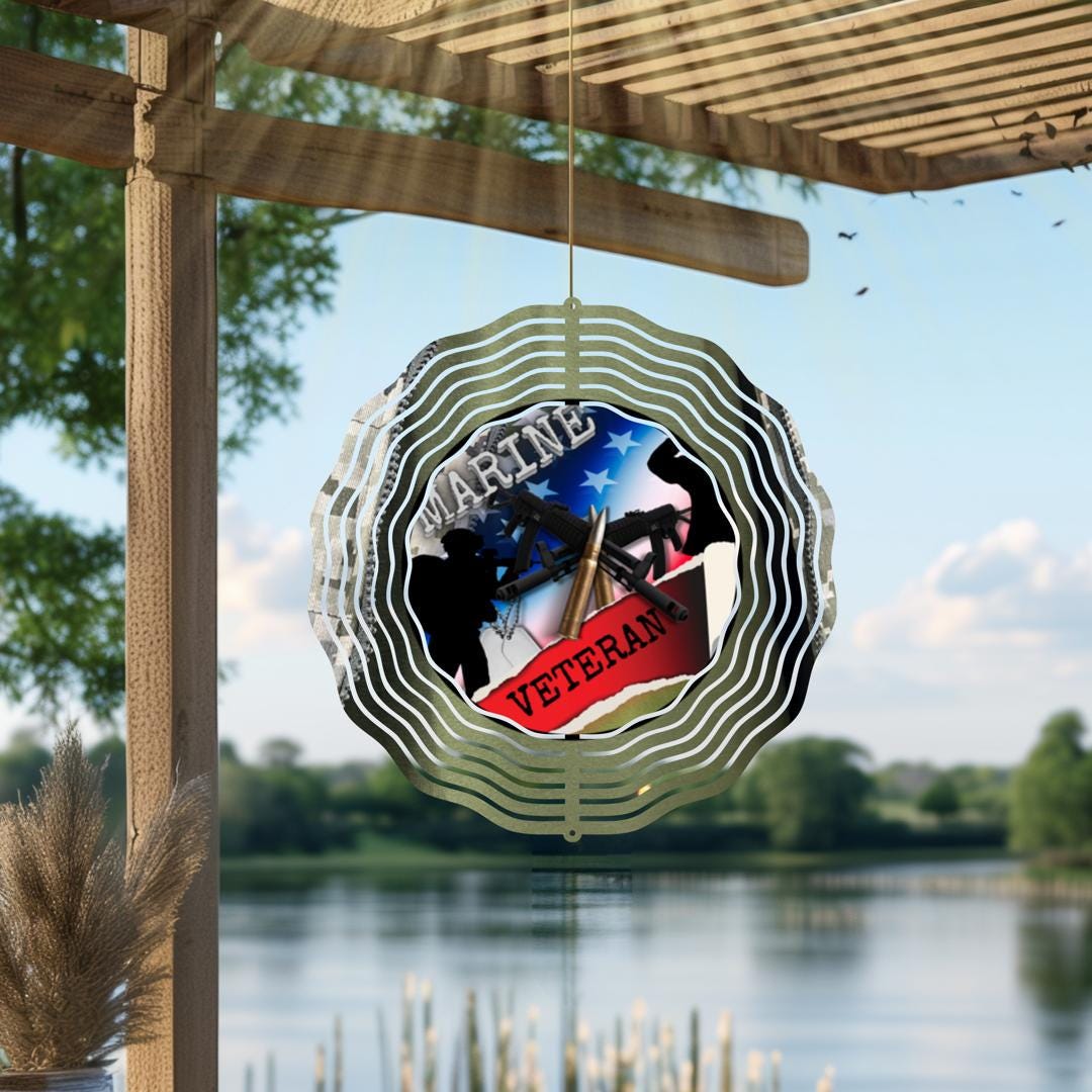 Marine Corps Veteran Wind Spinner | Patriotic Metal Outdoor Decor | American Flag Garden Art | USMC Military Gift for Veterans