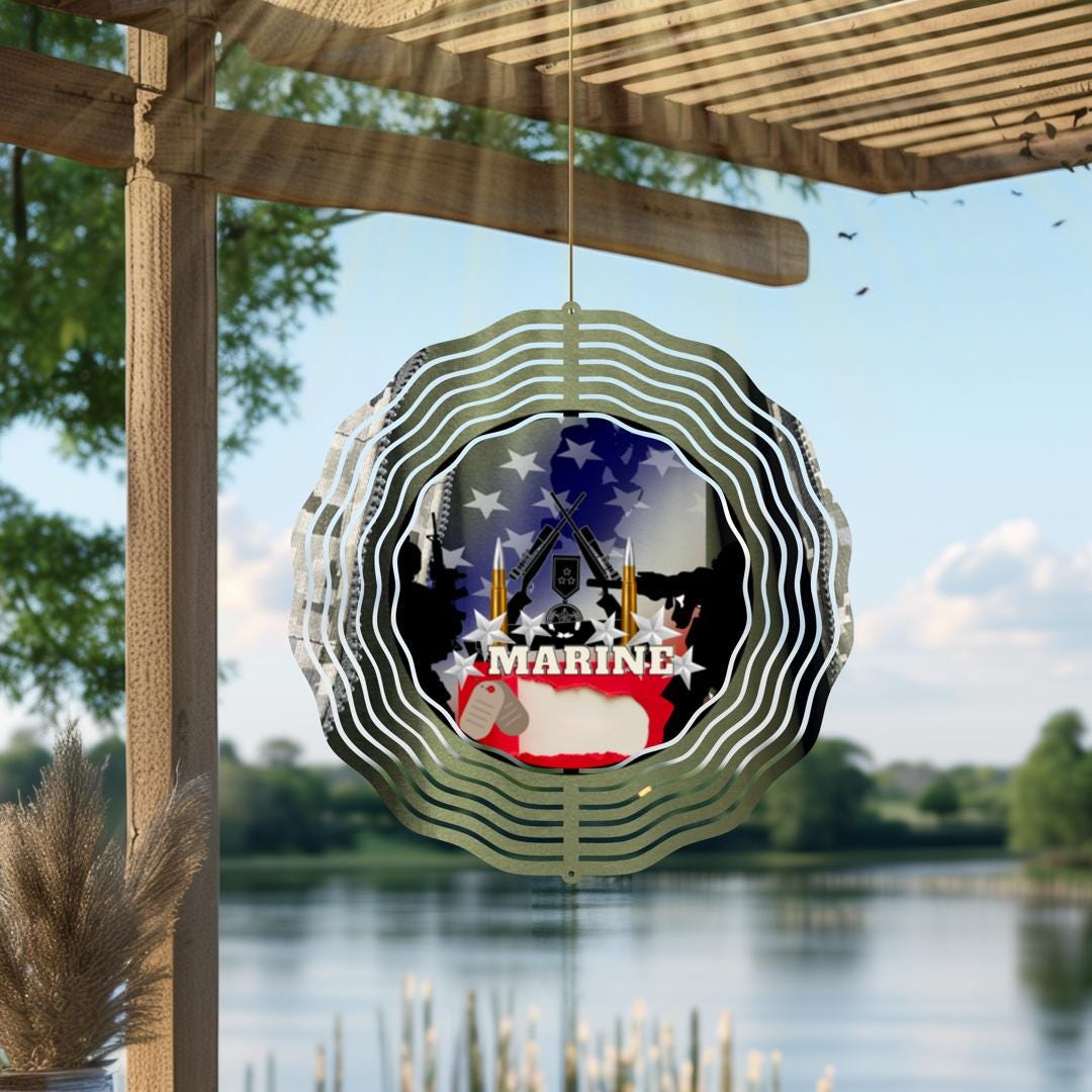 Marine Corps Veteran Wind Spinner | Patriotic Metal Outdoor Decor | American Flag Garden Art | USMC Military Gift for Veterans