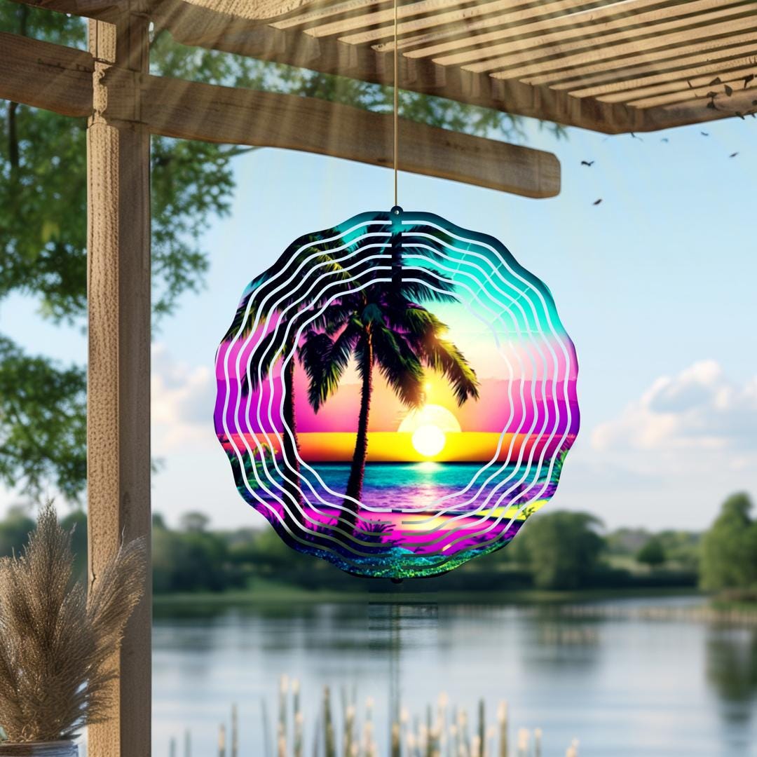 Neon Tropical Metal Wind Spinner | Beach Boho Garden Art
