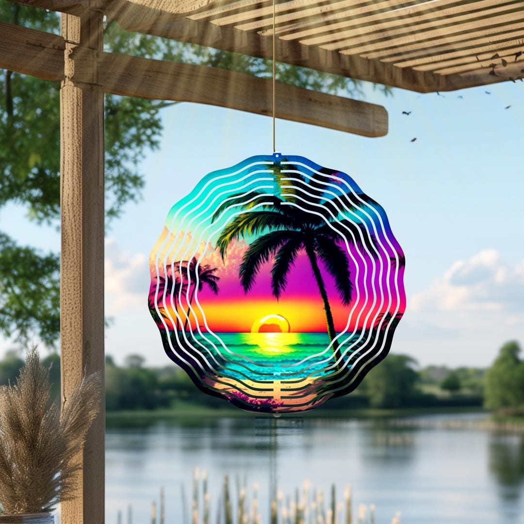 Neon Tropical Metal Wind Spinner | Beach Boho Garden Art
