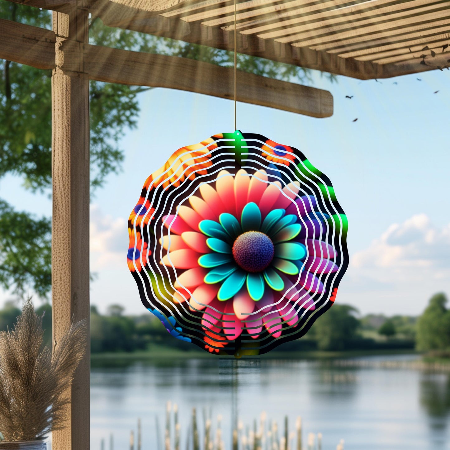 Metal Daisy Wind Spinner | Colorful Garden Art, Outdoor Decor