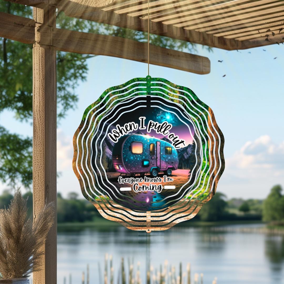 Happy Camper Wind Spinner | Neon RV Metal Garden Art