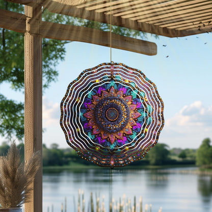 Mandala Wind Spinner | Boho Metal Garden Art, Zen Decor