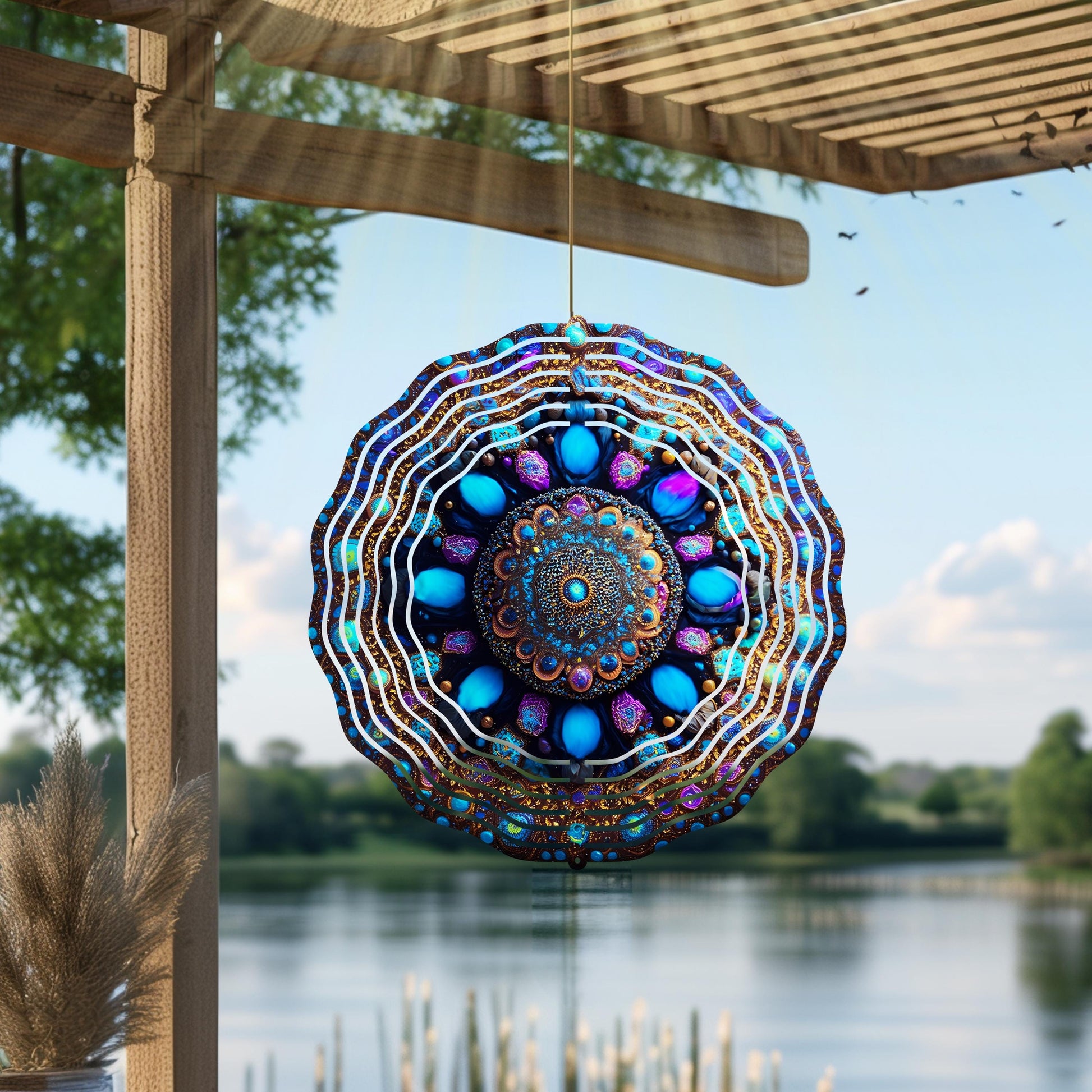 Mandala Wind Spinner | Boho Metal Garden Art, Zen Decor