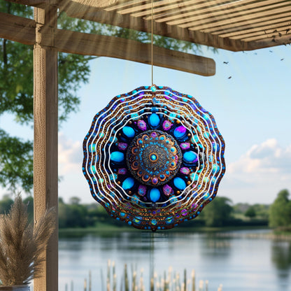 Mandala Wind Spinner | Boho Metal Garden Art, Zen Decor