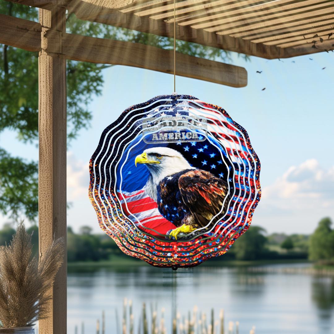 Patriotic Eagle Wind Spinner | USA Metal Garden Art
