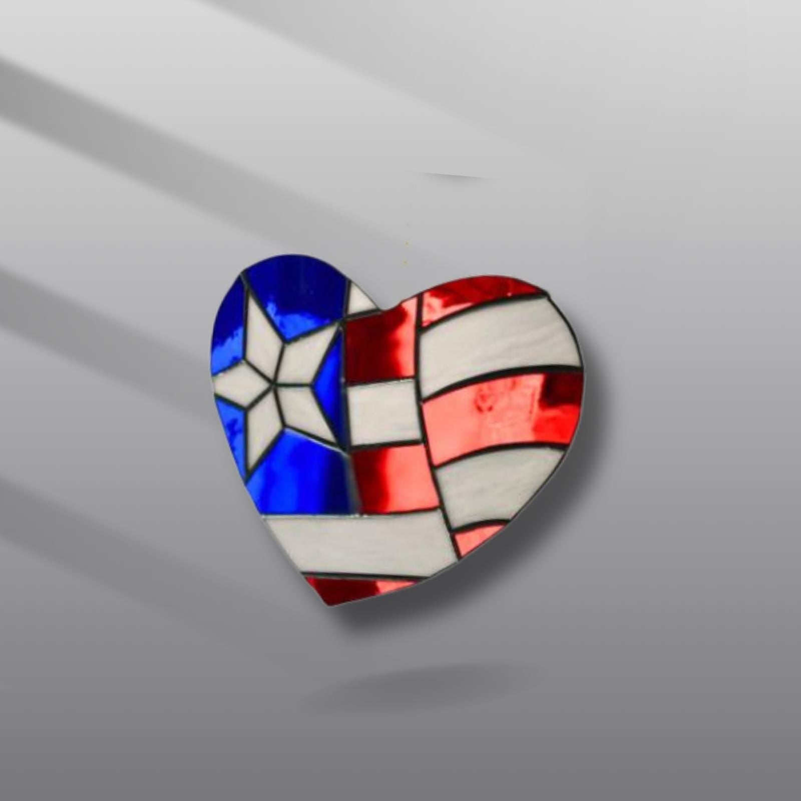 American Flag Heart Suncatcher | Handmade Stained Glass Window Art