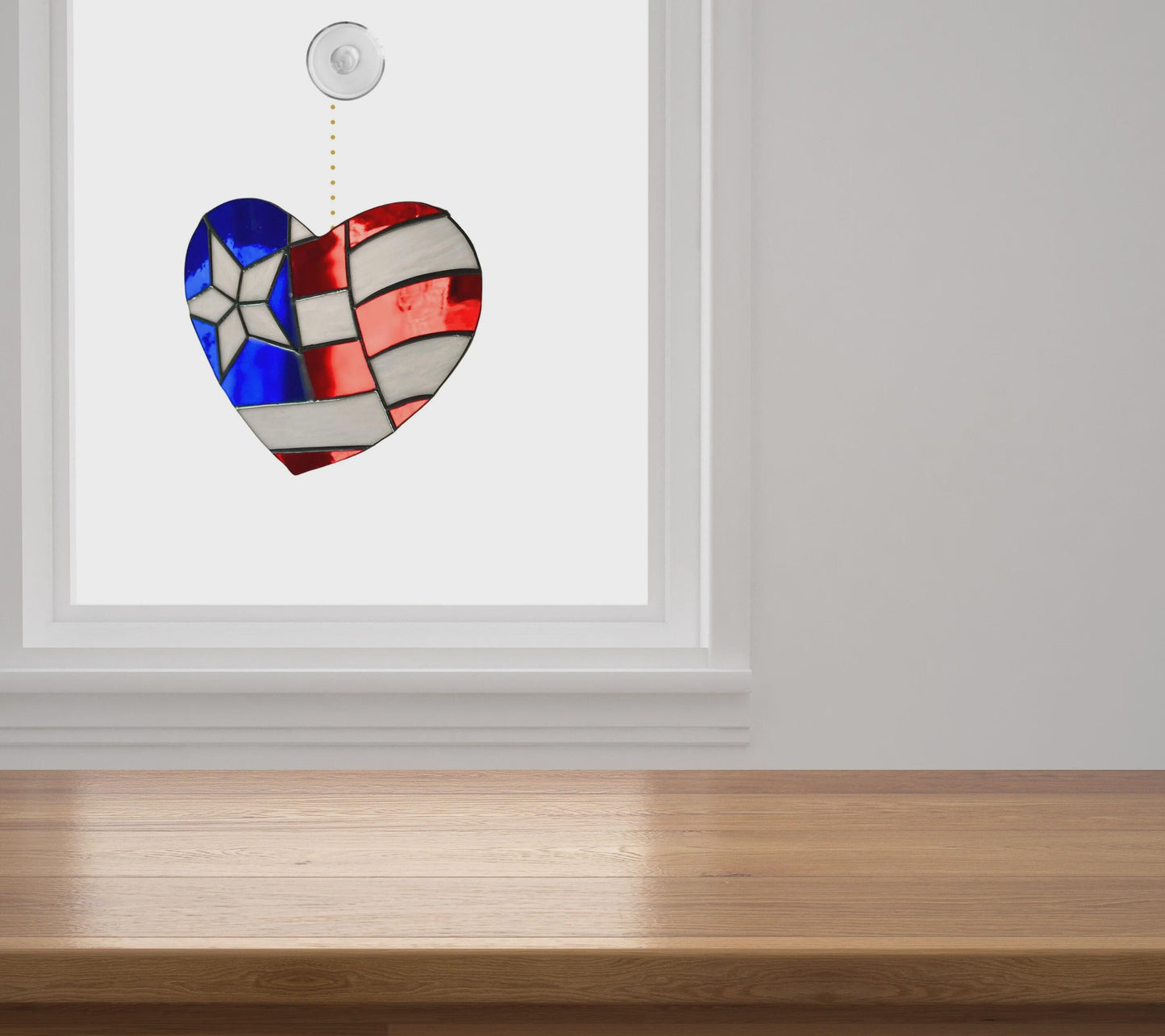 American Flag Heart Suncatcher | Handmade Stained Glass Window Art