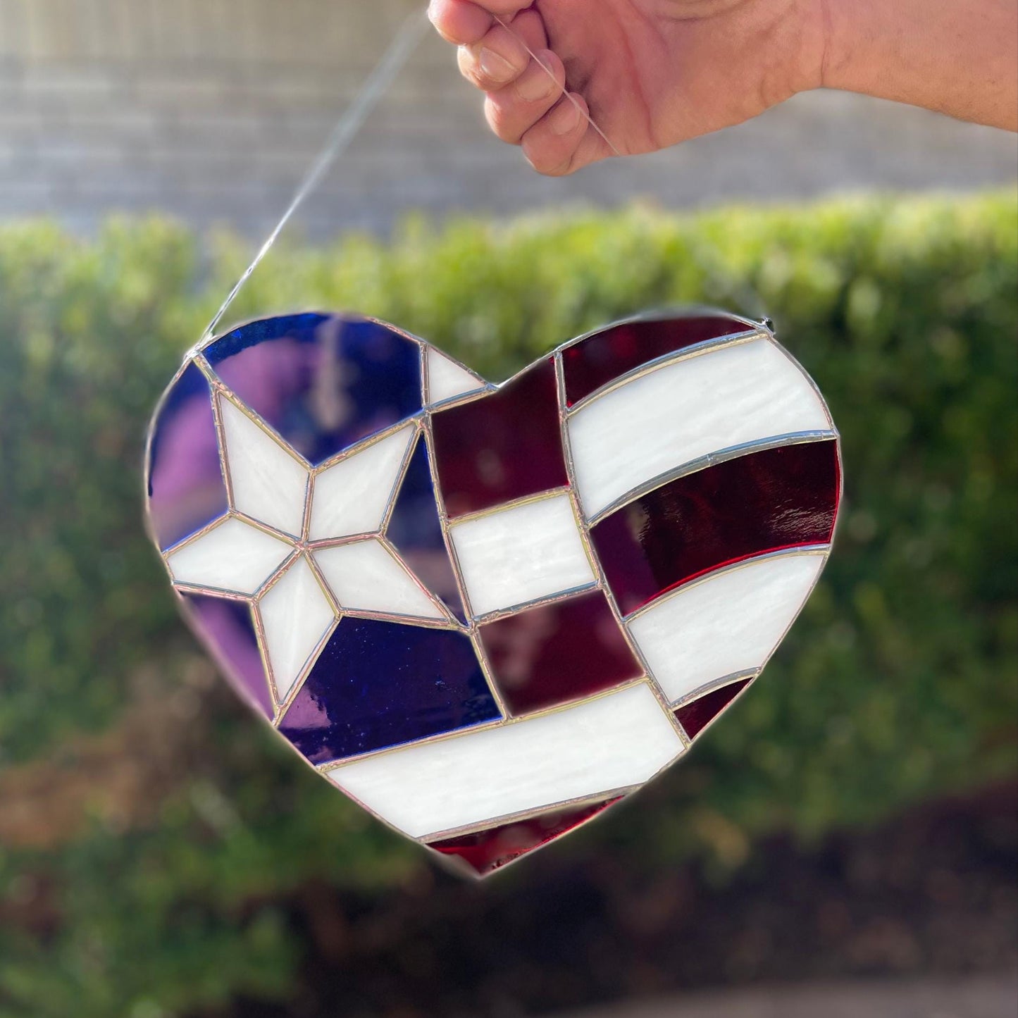 American Flag Heart Suncatcher | Handmade Stained Glass Window Art