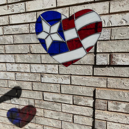 American Flag Heart Suncatcher | Handmade Stained Glass Window Art