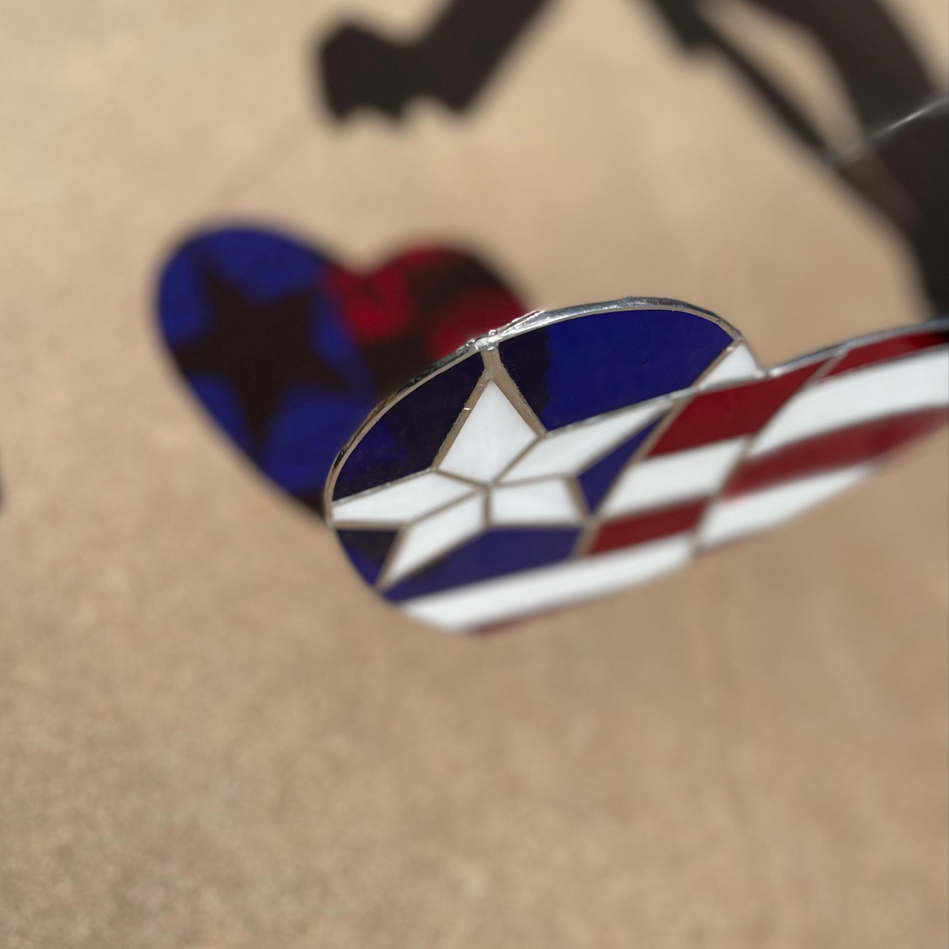 American Flag Heart Suncatcher | Handmade Stained Glass Window Art