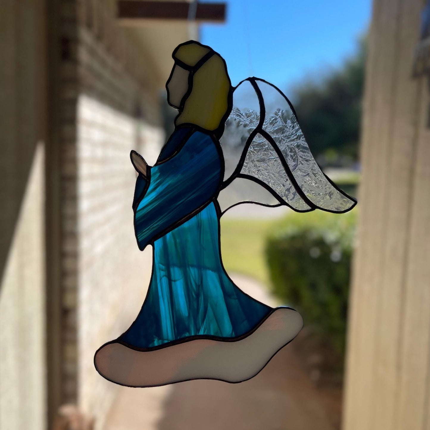 Blue Angel Stained Glass | Handmade Guardian Angel Suncatcher | Spiritual Home Décor | Memorial Gift | Faith Inspired Window Art