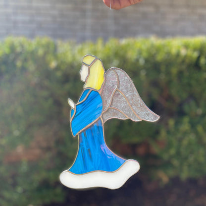 Blue Angel Stained Glass | Handmade Guardian Angel Suncatcher | Spiritual Home Décor | Memorial Gift | Faith Inspired Window Art