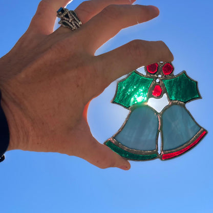 Christmas Bells Stained Glass Ornament | Handmade Holiday Suncatcher | Festive Window Décor | Winter Gift | Glass Christmas Art