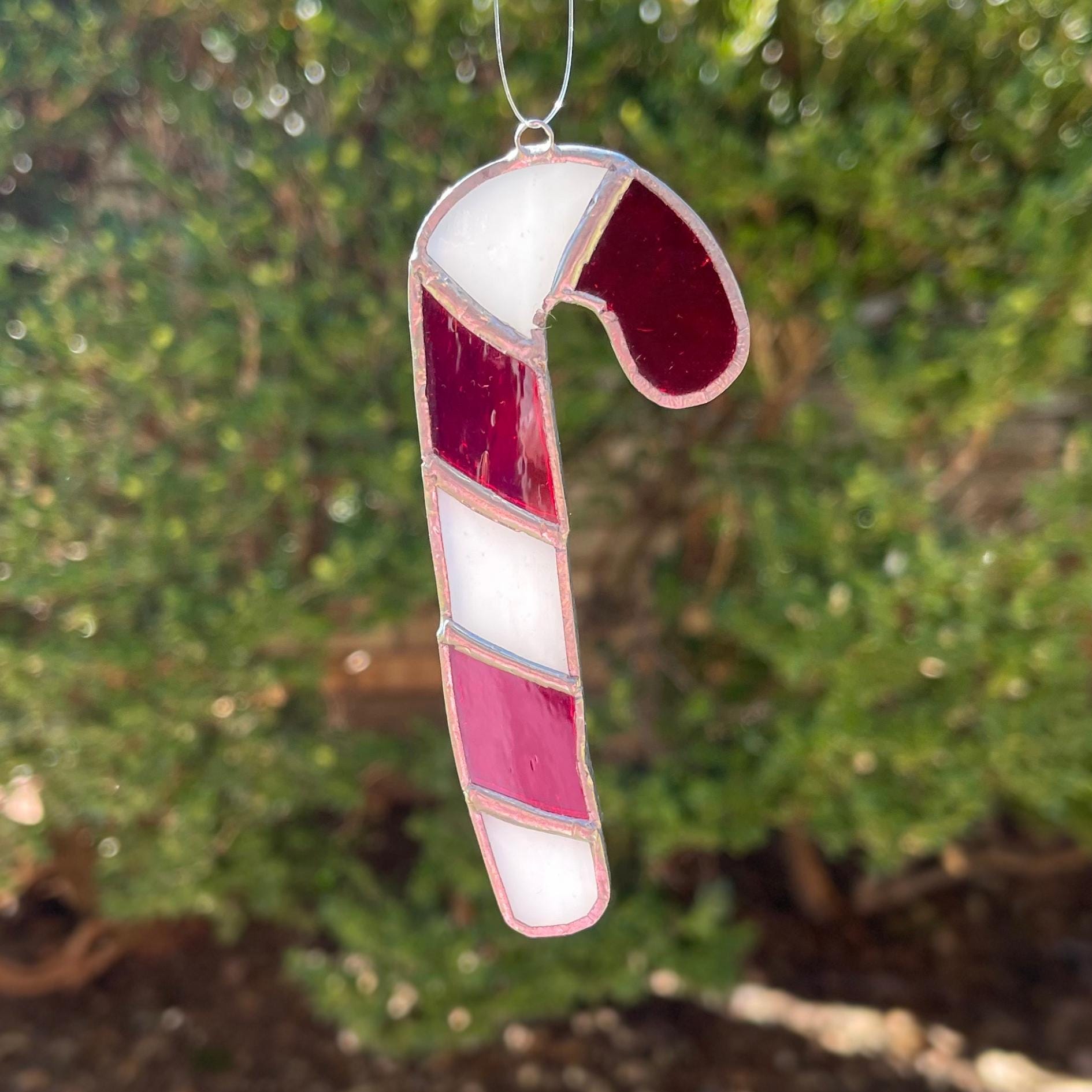 Candy Cane Stained Glass Ornament | Handmade Christmas Suncatcher | Red White Holiday Décor | Festive Gift | Winter Window Art