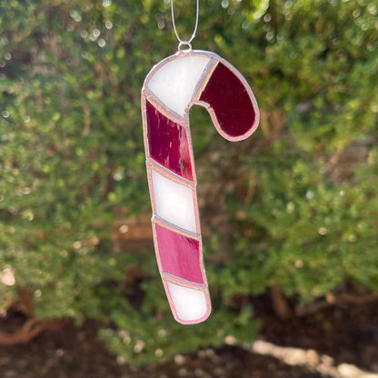 Candy Cane Stained Glass Ornament | Handmade Christmas Suncatcher | Red White Holiday Décor | Festive Gift | Winter Window Art