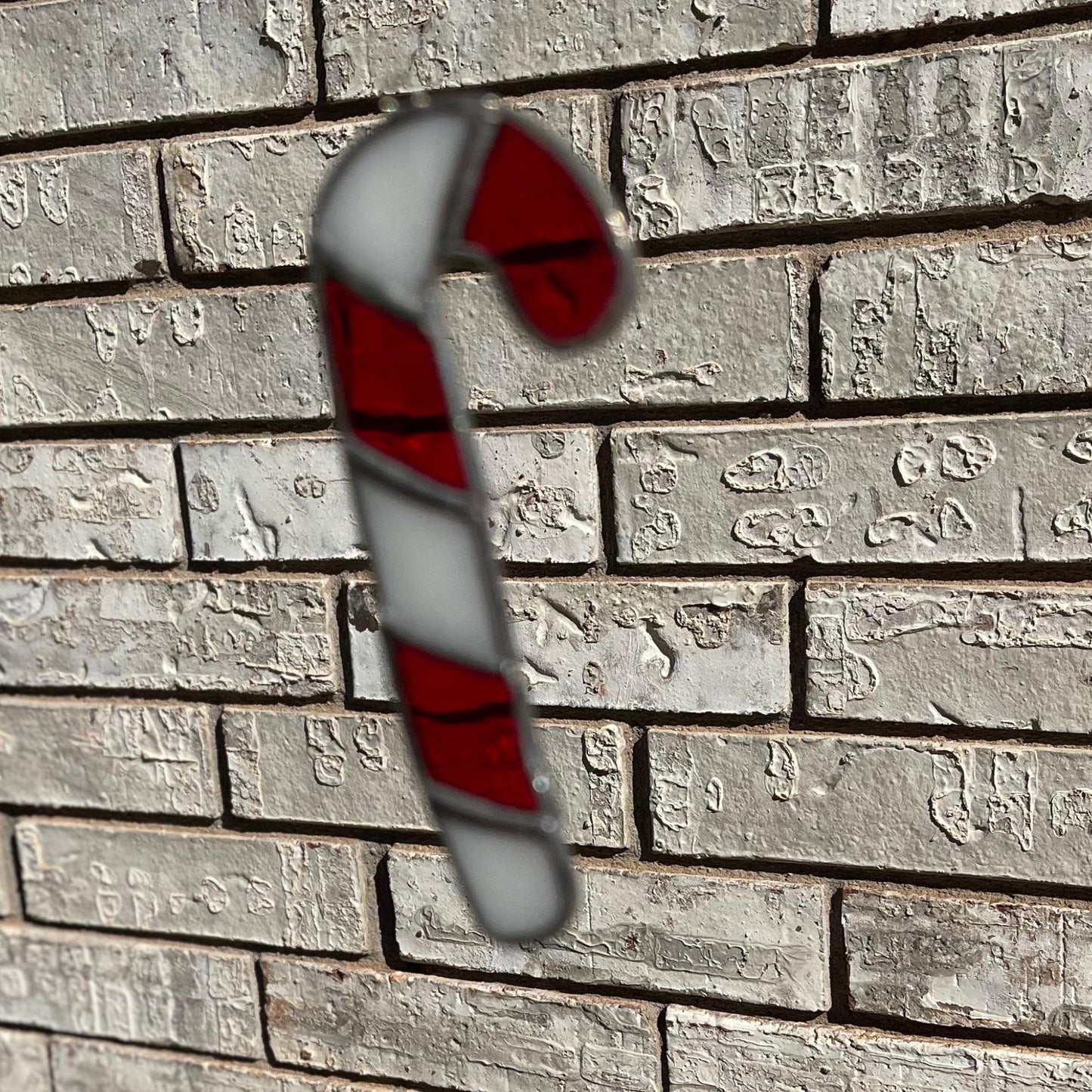 Candy Cane Stained Glass Ornament | Handmade Christmas Suncatcher | Red White Holiday Décor | Festive Gift | Winter Window Art