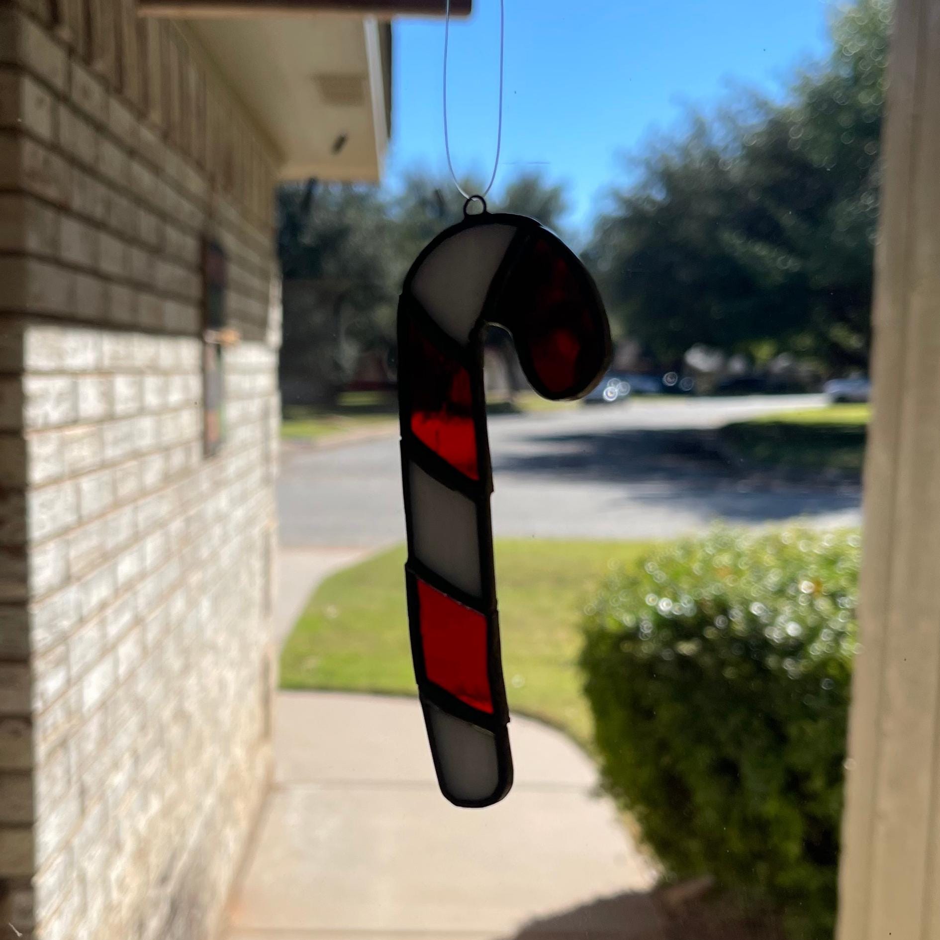 Candy Cane Stained Glass Ornament | Handmade Christmas Suncatcher | Red White Holiday Décor | Festive Gift | Winter Window Art