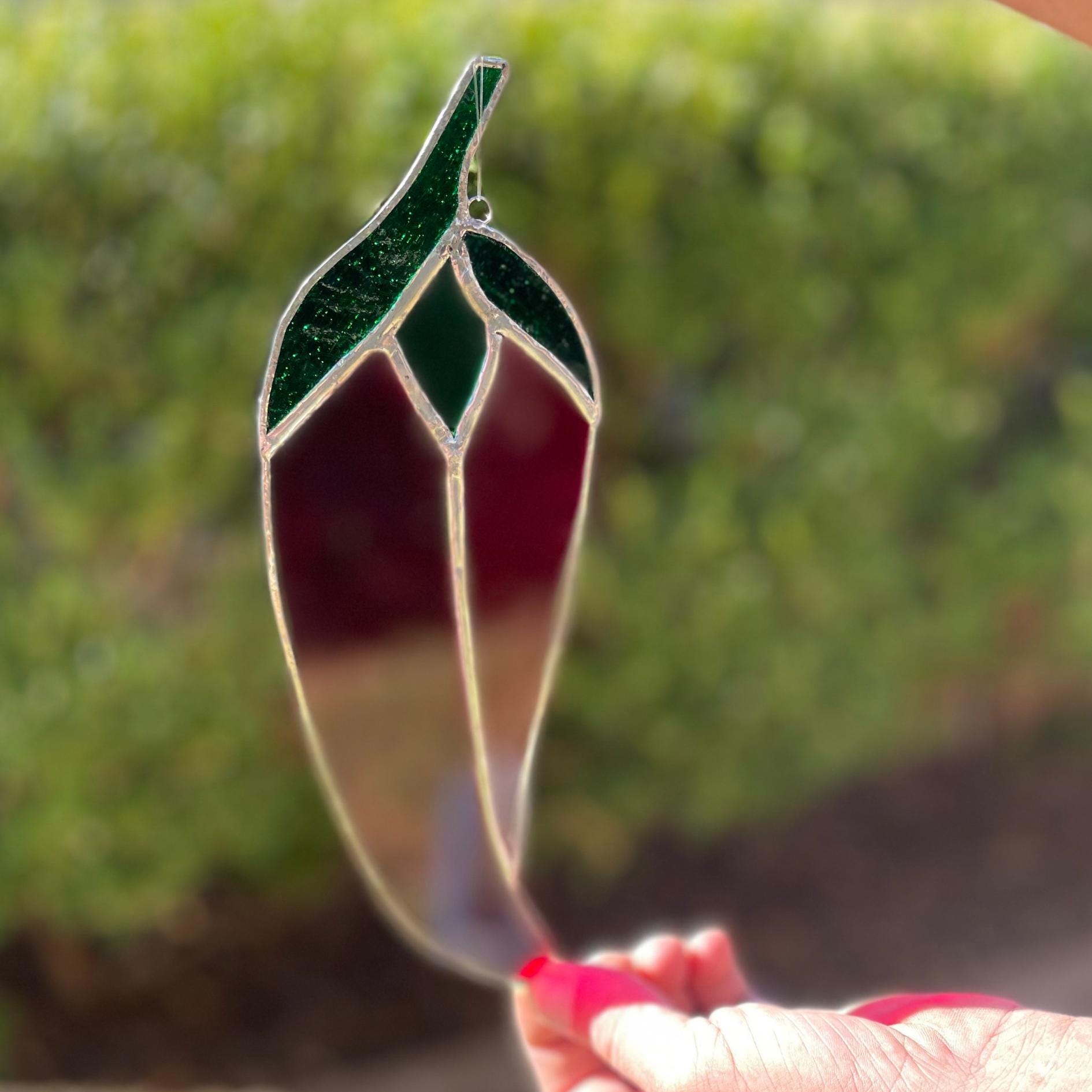 Chili Pepper Stained Glass | Handmade Southwestern Suncatcher | Kitchen Window Décor | Red Green Glass Art | Spicy Gift Idea