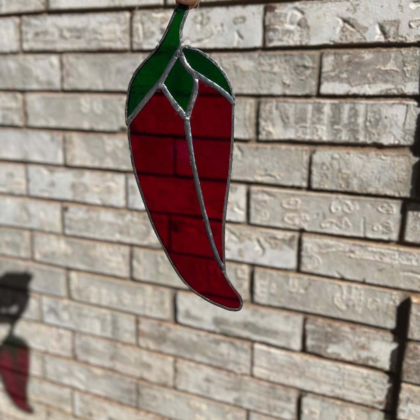 Chili Pepper Stained Glass | Handmade Southwestern Suncatcher | Kitchen Window Décor | Red Green Glass Art | Spicy Gift Idea