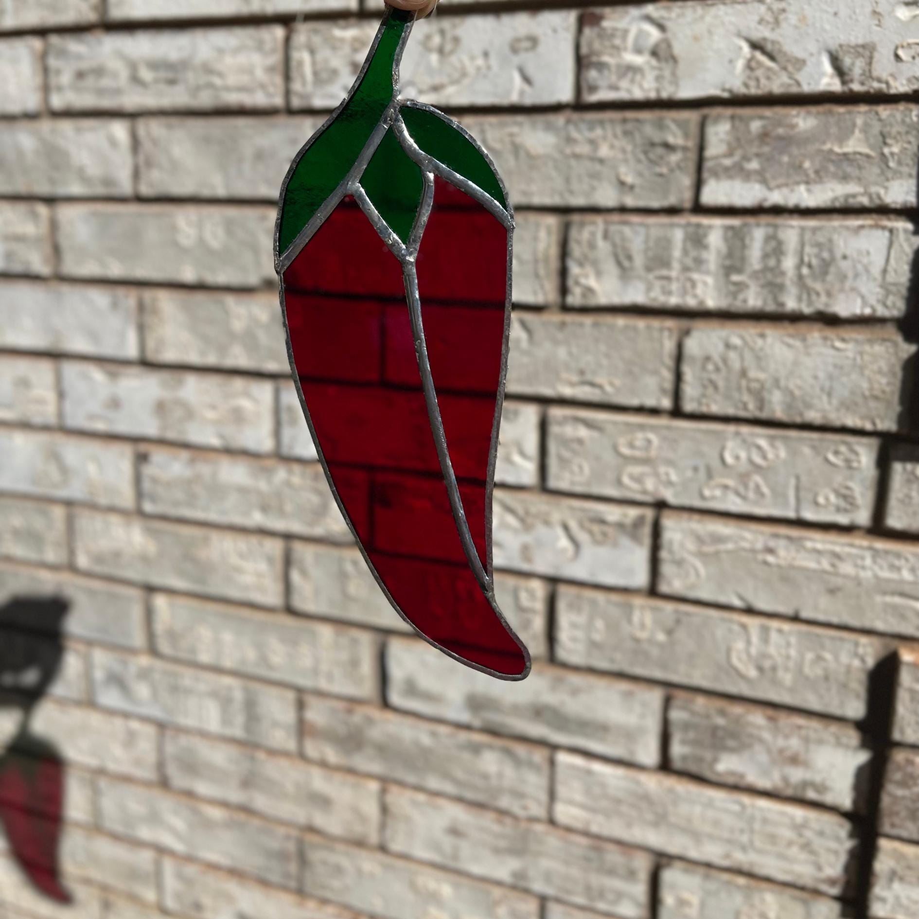 Chili Pepper Stained Glass | Handmade Southwestern Suncatcher | Kitchen Window Décor | Red Green Glass Art | Spicy Gift Idea
