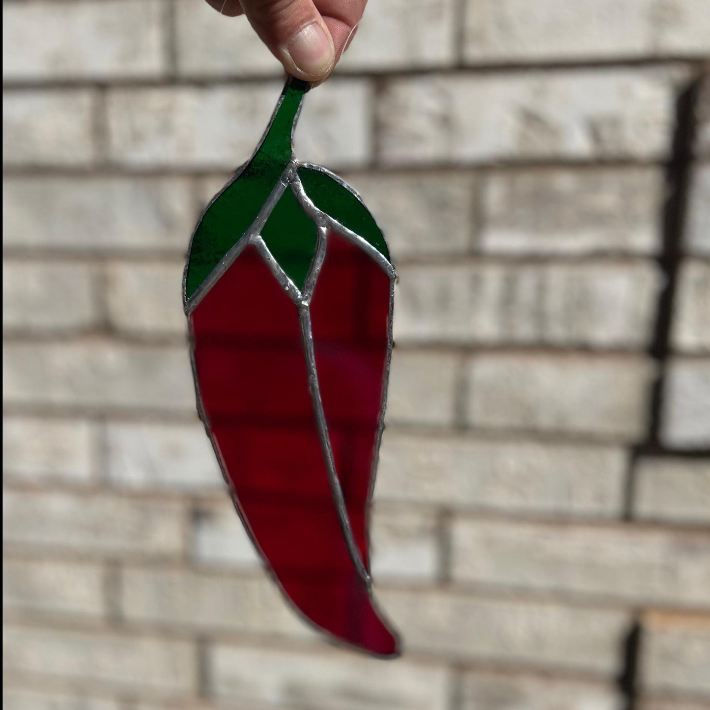 Chili Pepper Stained Glass | Handmade Southwestern Suncatcher | Kitchen Window Décor | Red Green Glass Art | Spicy Gift Idea