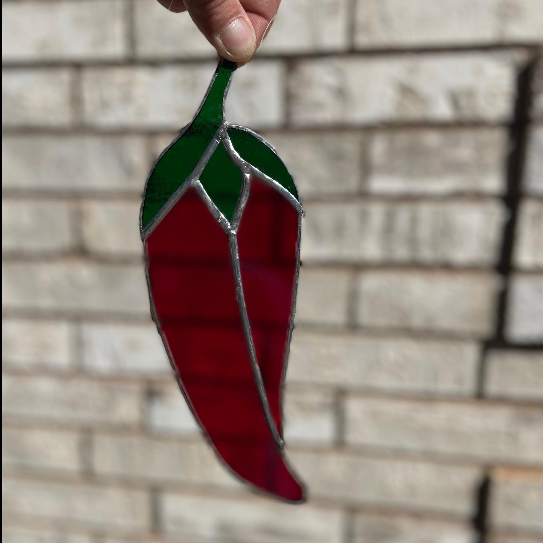 Chili Pepper Stained Glass | Handmade Southwestern Suncatcher | Kitchen Window Décor | Red Green Glass Art | Spicy Gift Idea