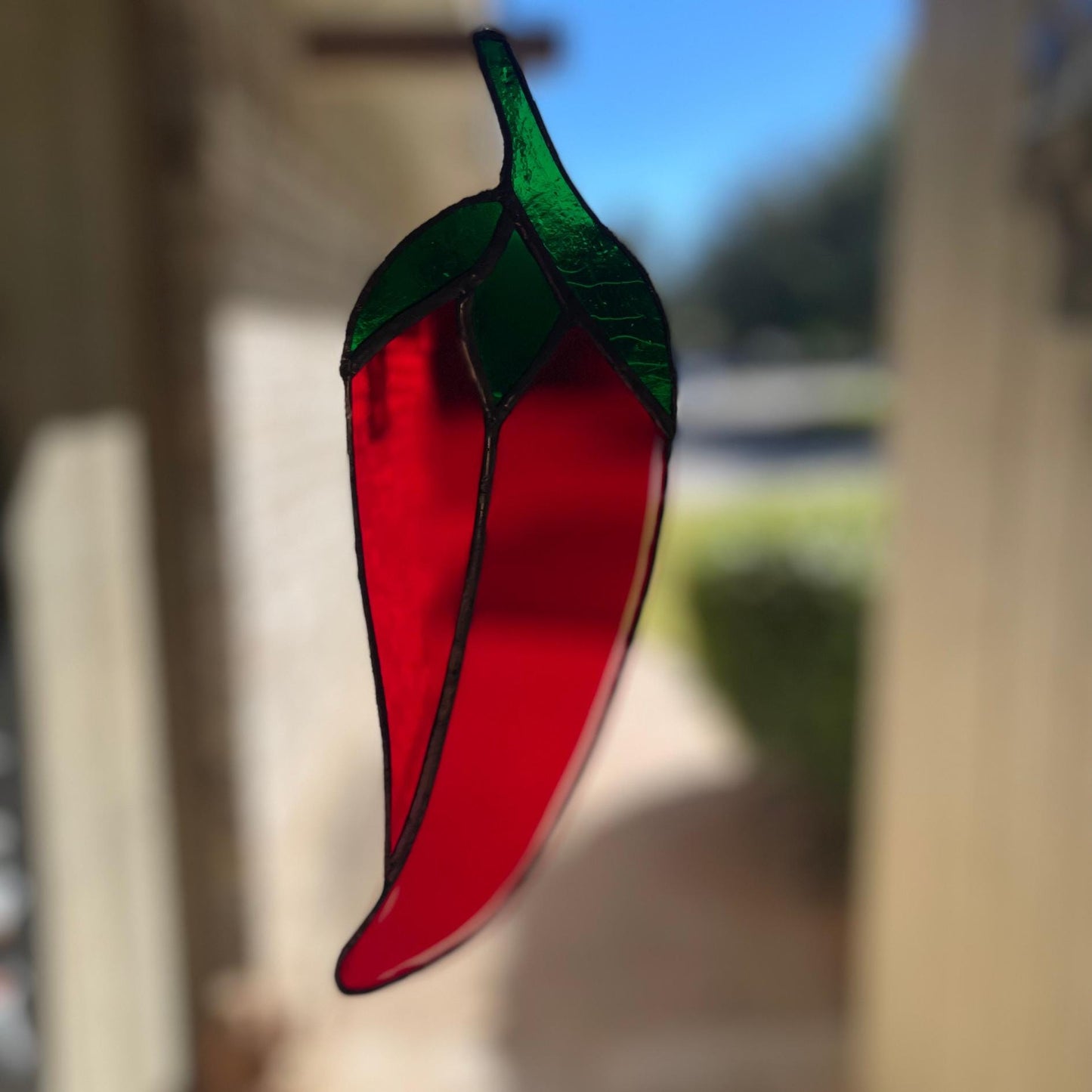 Chili Pepper Stained Glass | Handmade Southwestern Suncatcher | Kitchen Window Décor | Red Green Glass Art | Spicy Gift Idea