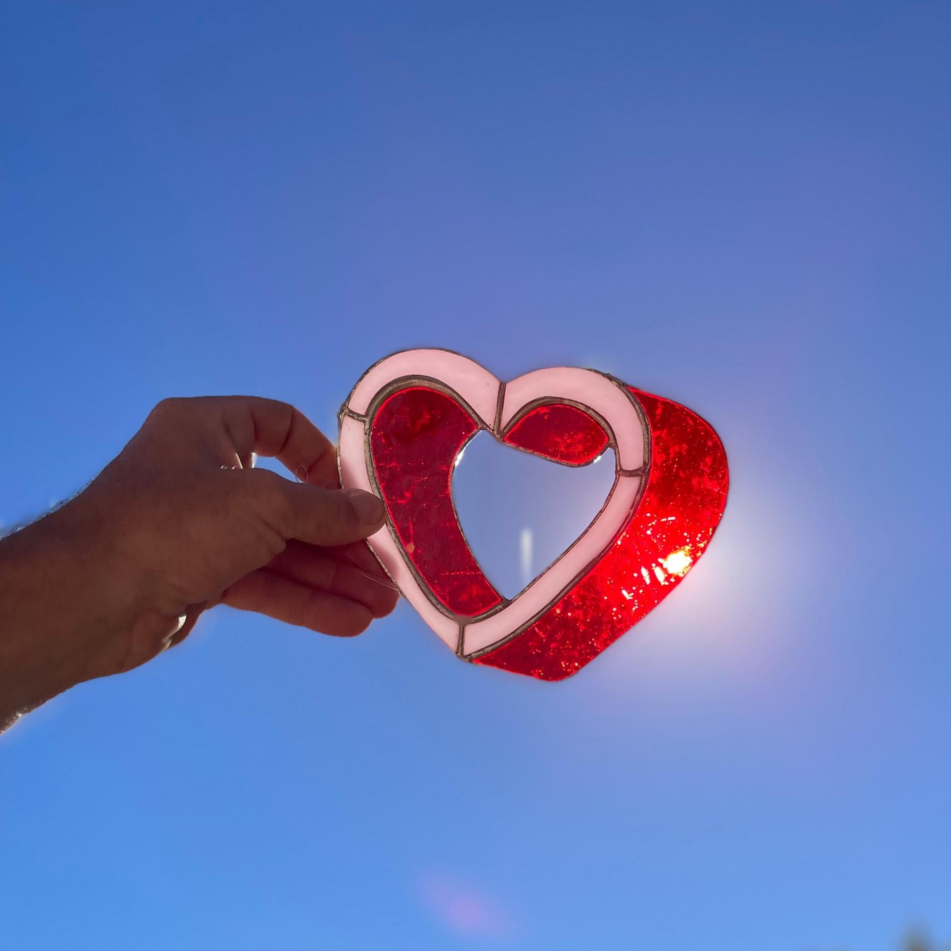 3D Heart Stained Glass | Handmade Red Pink Window Suncatcher | Valentine Gift | Romantic Home Décor | Love Glass Art