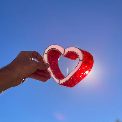 3D Heart Stained Glass | Handmade Red Pink Window Suncatcher | Valentine Gift | Romantic Home Décor | Love Glass Art