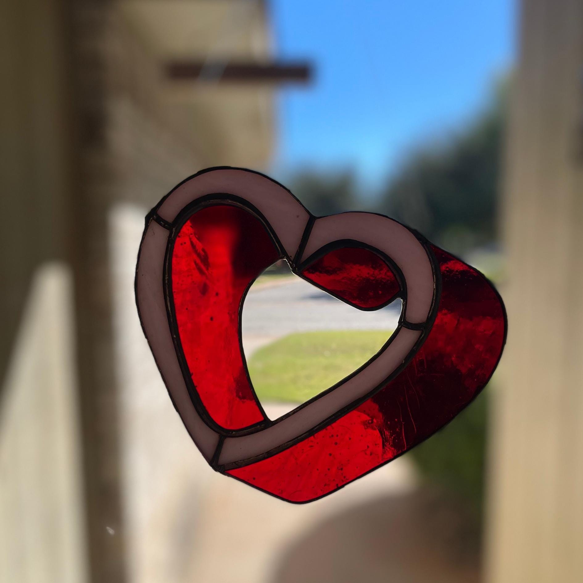 3D Heart Stained Glass | Handmade Red Pink Window Suncatcher | Valentine Gift | Romantic Home Décor | Love Glass Art