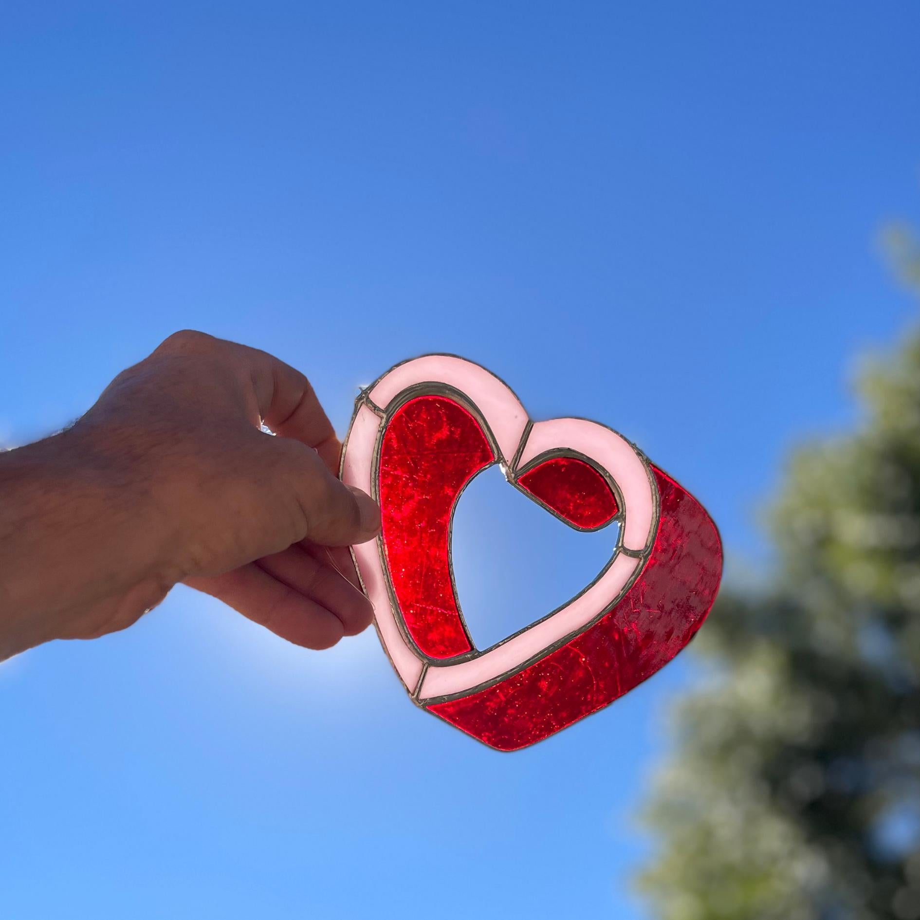 3D Heart Stained Glass | Handmade Red Pink Window Suncatcher | Valentine Gift | Romantic Home Décor | Love Glass Art