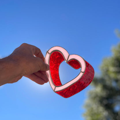 3D Heart Stained Glass | Handmade Red Pink Window Suncatcher | Valentine Gift | Romantic Home Décor | Love Glass Art