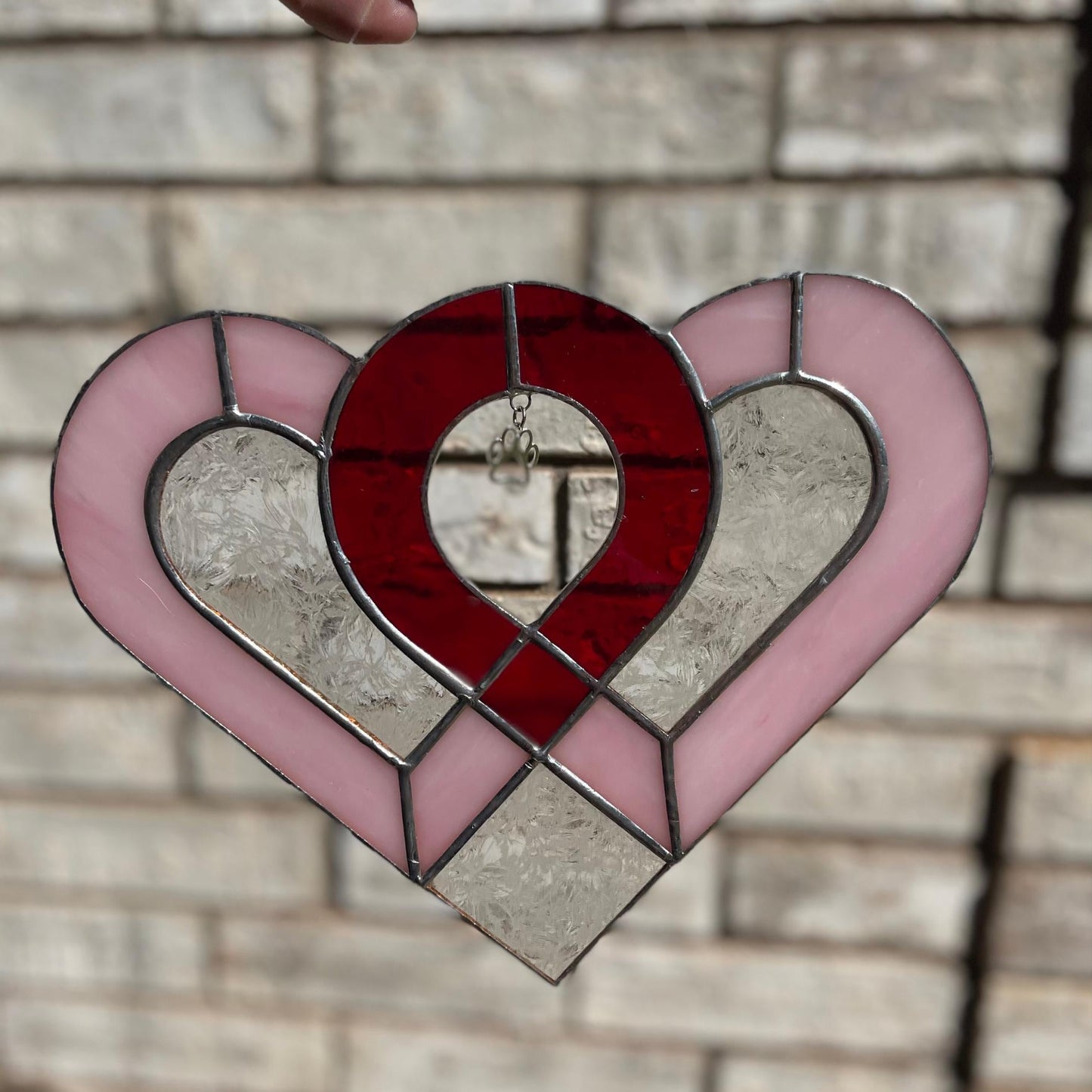 Heart Paw Print Stained Glass | Handmade Pet Memorial Suncatcher | Dog Cat Lover Gift | Paw Charm Window Décor | Pet Loss Gift