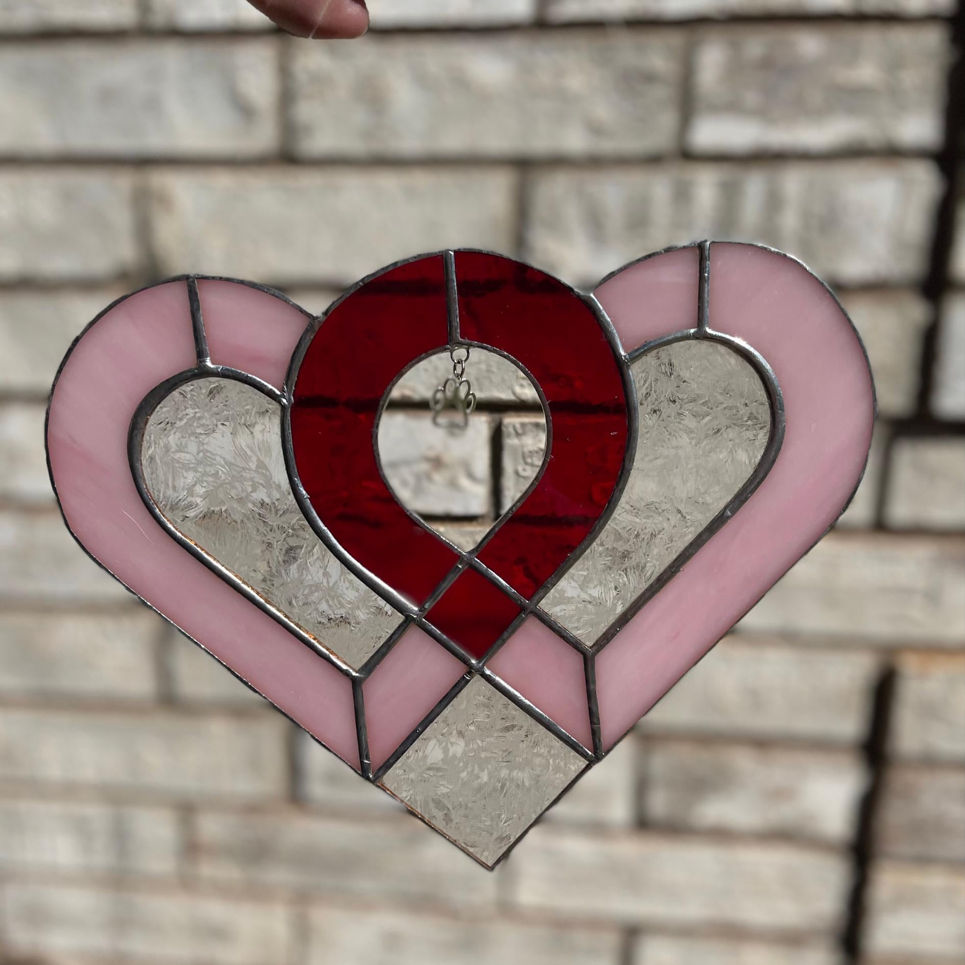 Heart Paw Print Stained Glass | Handmade Pet Memorial Suncatcher | Dog Cat Lover Gift | Paw Charm Window Décor | Pet Loss Gift