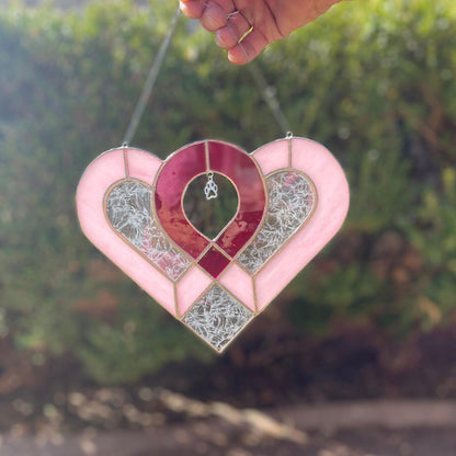 Heart Paw Print Stained Glass | Handmade Pet Memorial Suncatcher | Dog Cat Lover Gift | Paw Charm Window Décor | Pet Loss Gift