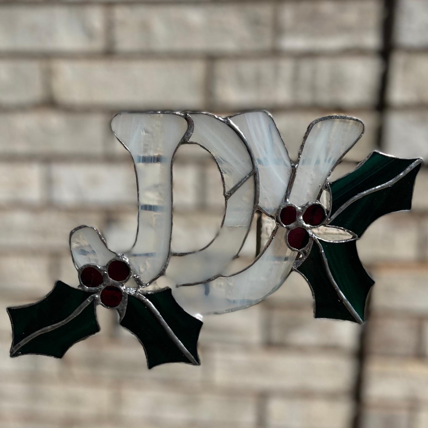JOY Stained Glass | Handmade Christmas Suncatcher | Holly Leaf Window Décor | Holiday Home Accent | Festive Gift for Christmas